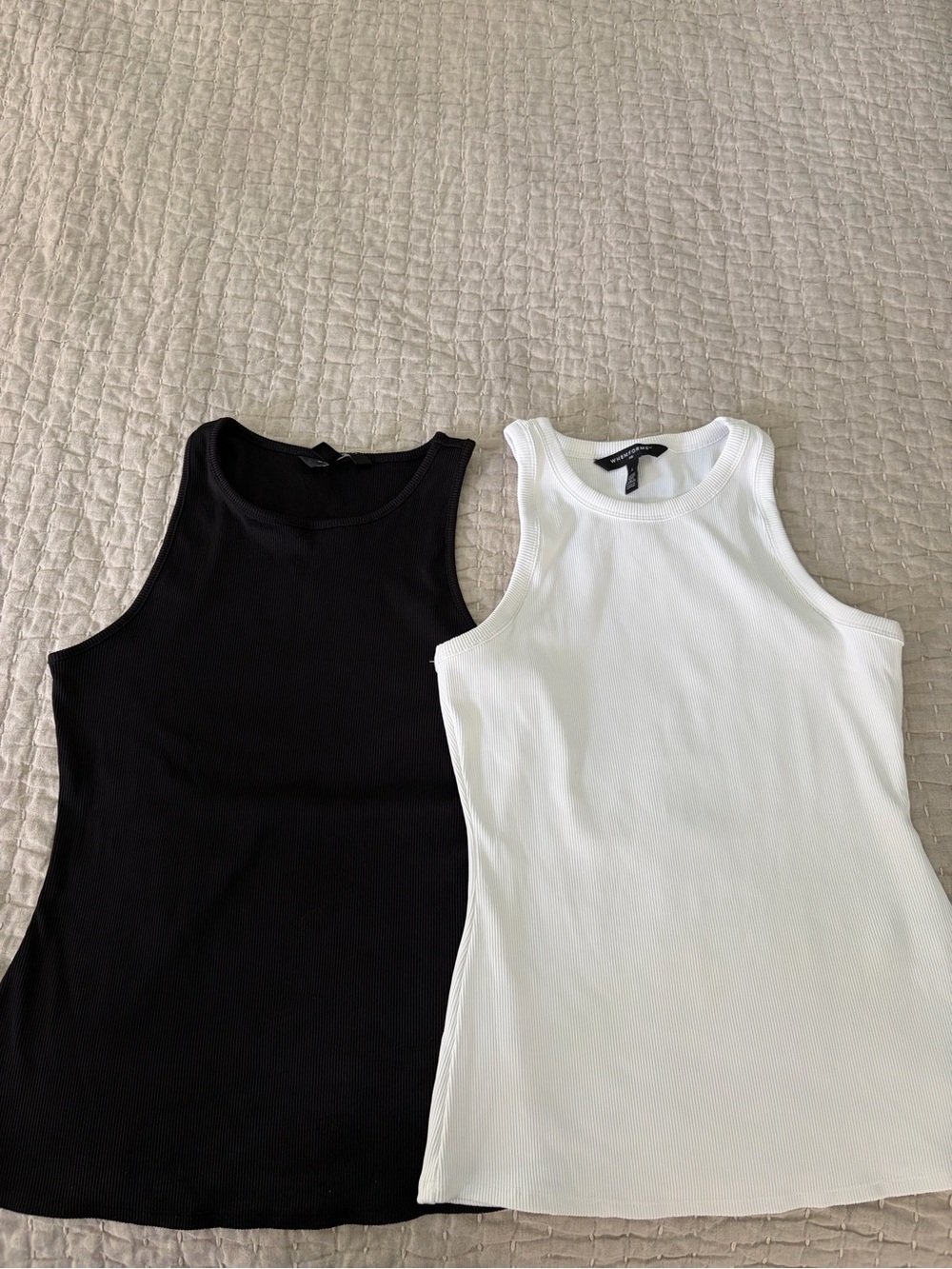 Like New Set of 2 WHBM Forme Classic Ribbed Tank Tops - Black and White